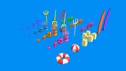 Ocean Game Asset videogame, surfboards, coral, ocean, sand, reef, castles, corals, algae, assets-game, nature-plants, asset, game, lowpoly, tridents