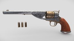 Ornamented Revolver revolver, silver, bullet, cowboy, wild-west, wood, gold, ornamnet