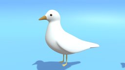 Cartoon Cute Bird Seagull tree, sky, bird, urban, wild, flight, hummingbird, seagull, tail, humming, gorrion, lowpoly, low, poly, fly, house, city, animal, wing, domesticus
