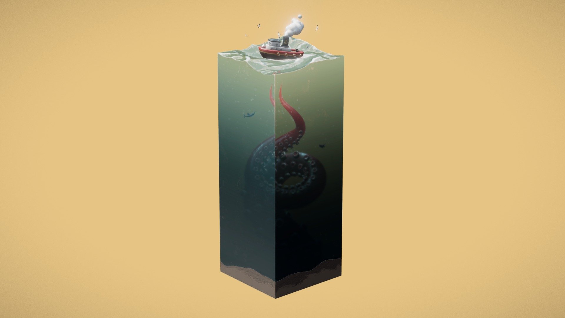 A mini diorama made to test the new Sketchfab refraction shader.
It works and it's awesome!

More on: https://www.artstation.com/artwork/834XR - Death from Below! - 3D model by Federico Ciuffolini (@fciuffolini) 3d model