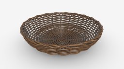 Wicker basket dark brown food, basket, picnic, weave, brown, decorative, wicker, rural, straw, 3d, pbr, wood