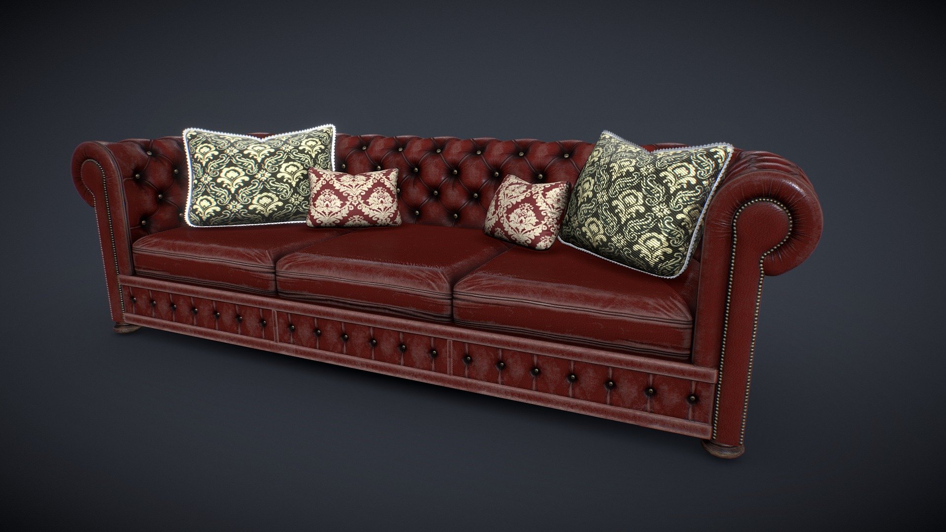 Hello all :) This is a slarge sofa made for a victorian project. Red padded leather material but still, confortable.

Made with Maya, PS and Substance.

You will find in the package Scene file, FBX and 2k Textures.
If you have any customs need, please feel free to contact me 3d model