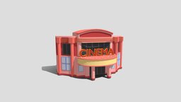 Low poly cinema cinema, props, lowpoly, city, building