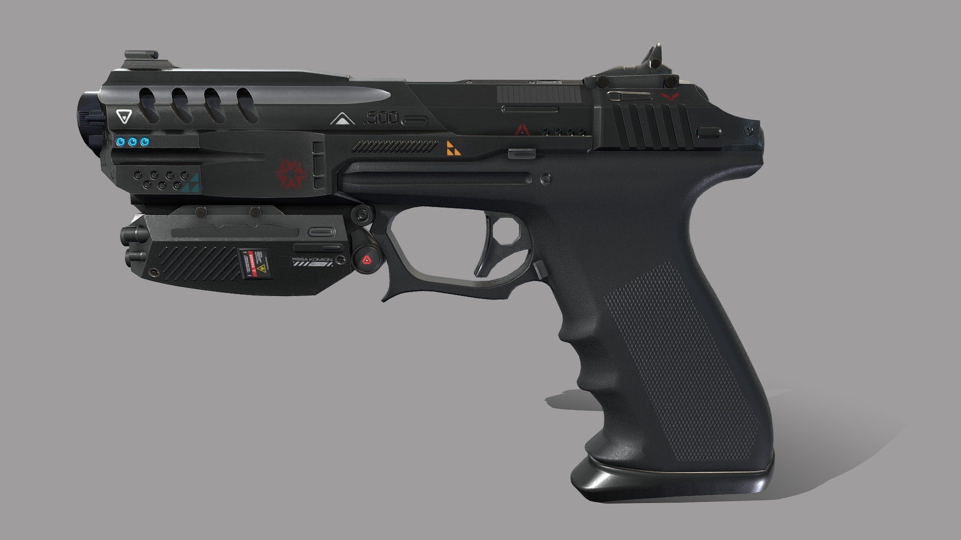 Futuristic sci-fi pistol with a triple laser/flashlight combo and a mini holographic sight. Textures included 3d model