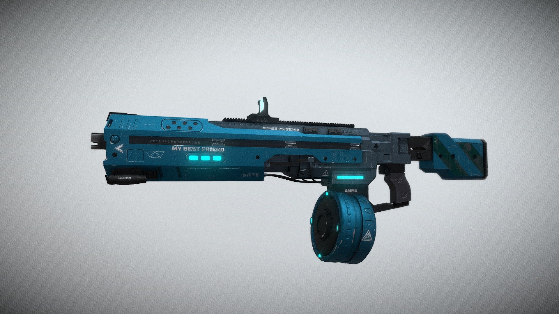 Sci-FI Gun, ready for gaming. The texture in the amount of 7 pieces, including the “height” map in a resolution of 4096x4096, are suitable for Blender. Camouflage Skin “Blue”
 - Sci-Fi Gun (Blue skin) - Buy Royalty Free 3D model by Dim Bagautdinov (@dinmas.db) 3d model