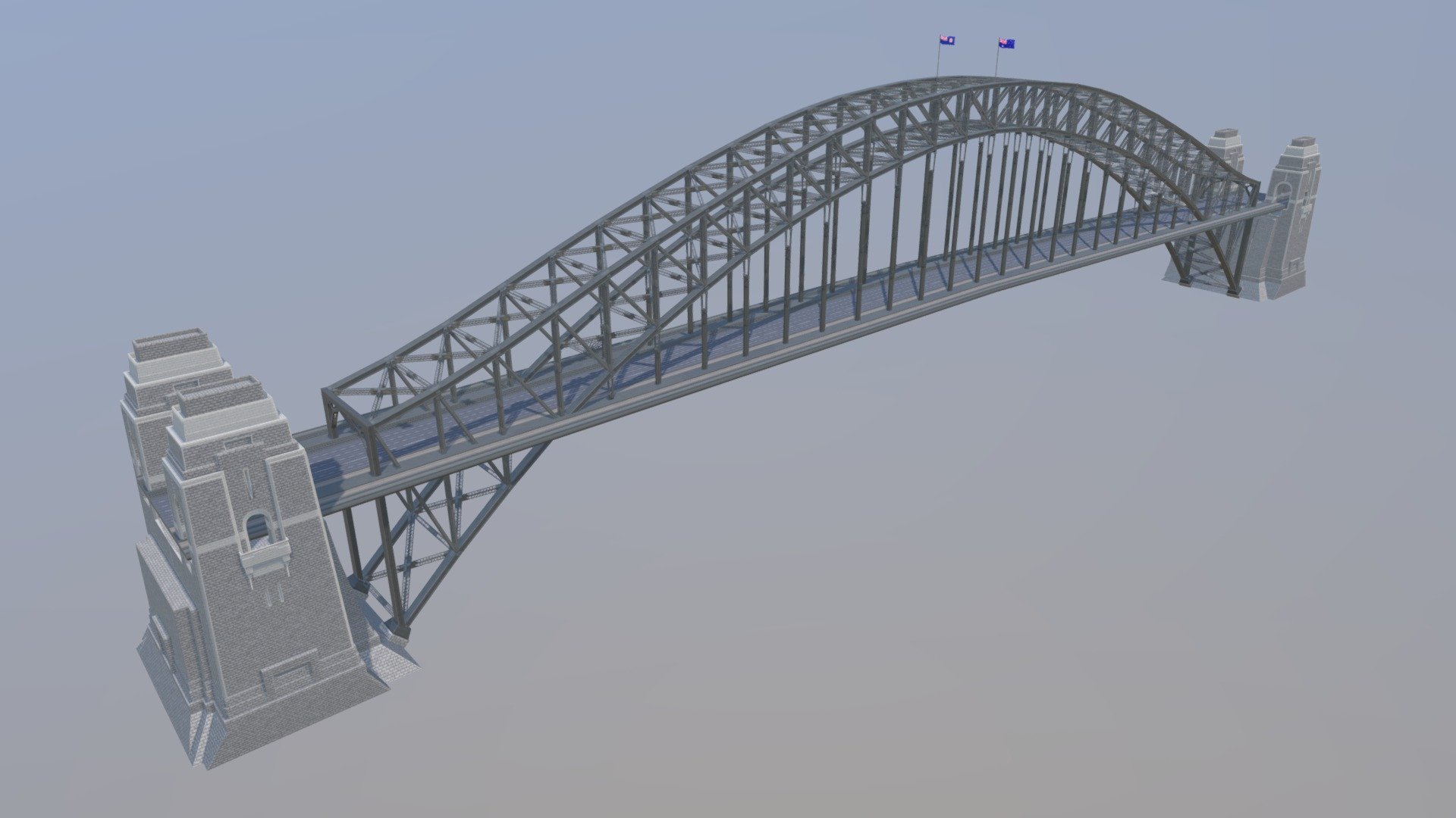 Replica of Sydney Harbour Bridge, developed as part of the Austech Connect team, for Bridgeclimb Sydney's mobile AR showcase in May of 2021 - Past Folio: Sydney Harbour Bridge, c. May 2021 - 3D model by HazelnutAUS 3d model