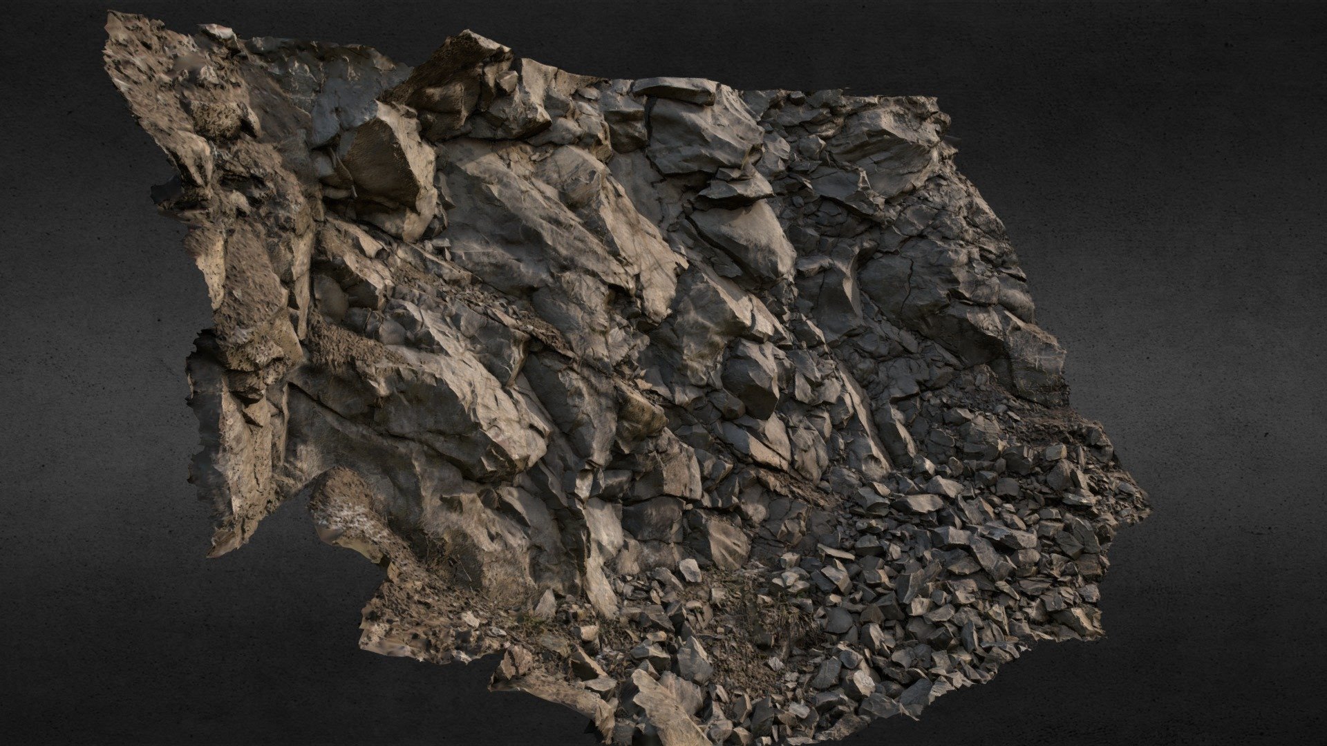 Rugged cliff face which is part of an abandoned stone quarry. Photoscanned using a Sony A7 on cloudy winter morning. Processed using Reality Capture, clean up done in Blender 3d model