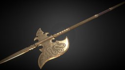 Halberd bronze, medieval, historical, polearm, gameassets, halberd, medievalweapon, gameready, spear-weapon, twohandedweapon, axeblade