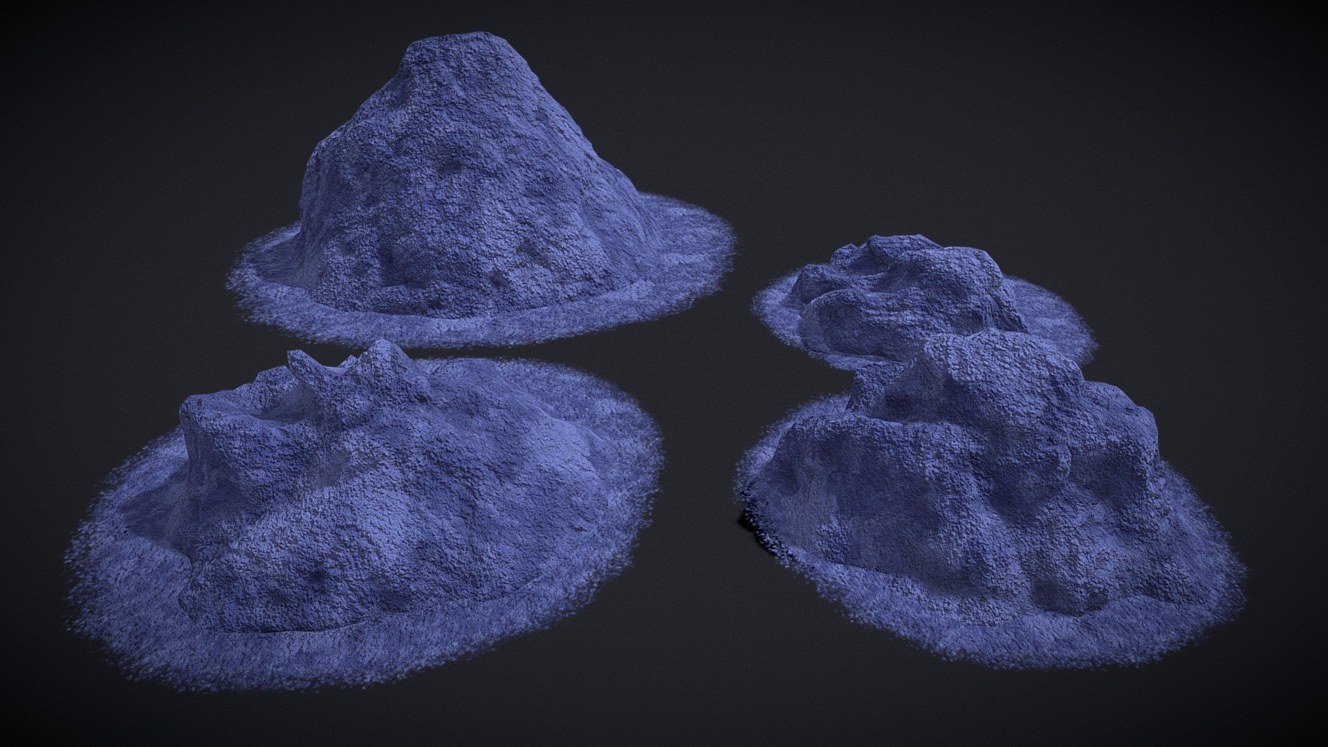 Blue Powder Piles 
VR / AR / Low-poly
PBR approved
Geometry Polygon mesh
Polygons 12,160
Vertices 6,250
Textures 4K PNG - Blue Powder Piles - Buy Royalty Free 3D model by GetDeadEntertainment 3d model