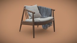 Reprise Chair cushion, frame, wooden, armchair, lounge, indoor, fabric, upholstered, plaid, chair, wood, reprise