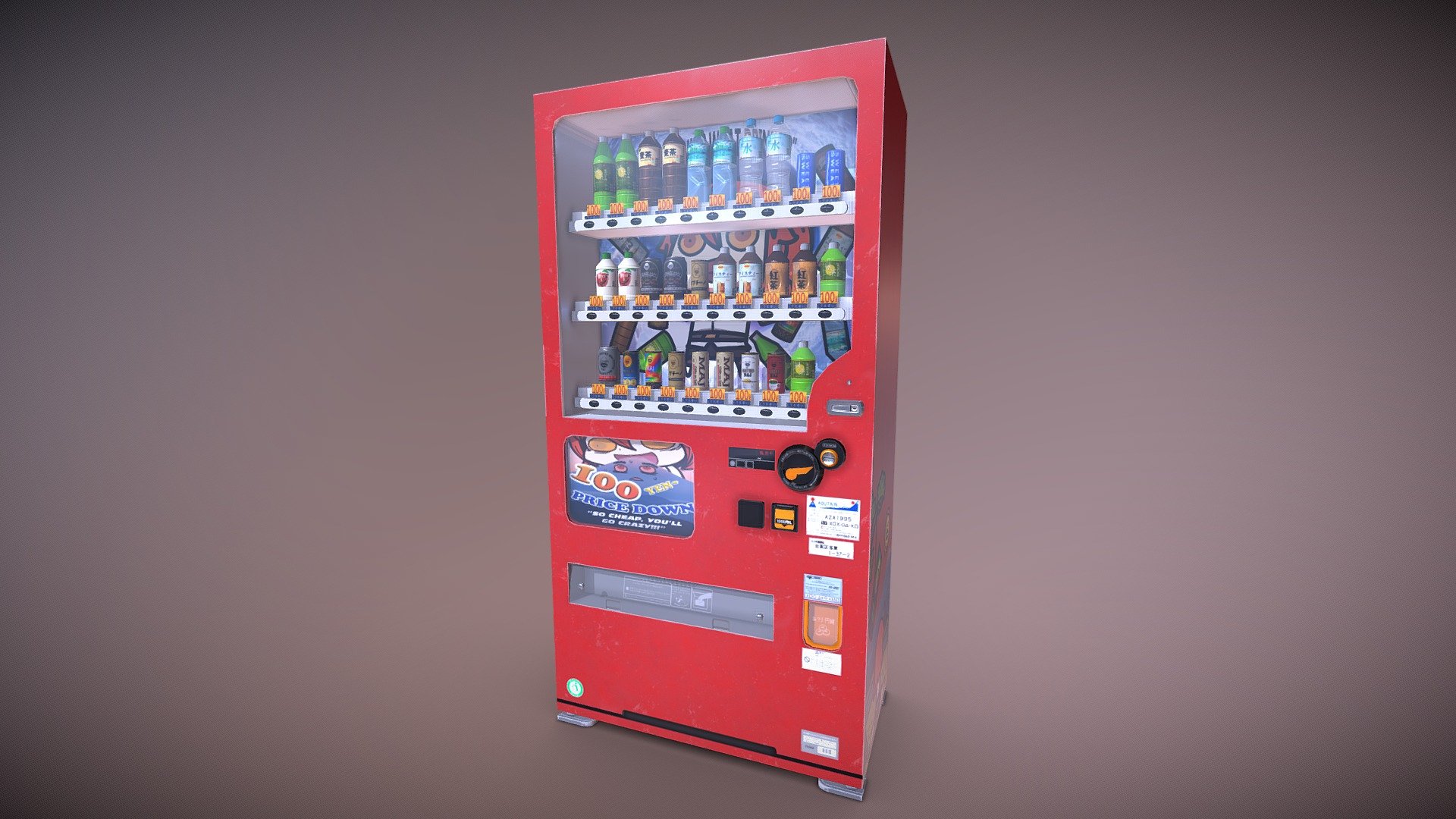 Game ready asset. Part of Japanese street corner I am working on.
Made fake brands on the beverages and decided to theme the vending machine after Fate GO Gudako character art by Riyo 3d model