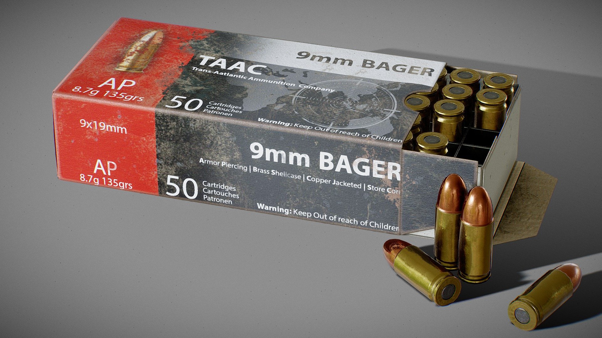 9mm Ammo Box - Handgun Bullets

Professionally modeled realistic Ammo Box. Optimized for games. Everything important about this model is below. I will be happy for any review or comment.





This model is made in blender version 4.0.1




Game-Ready




PBR Texture (Metallic)




4096x4096 png/jpg textures: Albedo, Normal, Ambient Occlusion, Metallic, Roughness maps



Note: In the additional files you have all the textures with the FBX model, I also added the IDs to the files for your own customization if you want to change anything.

Polycount:





Box It self - 1,198 Tris.




Single Bullet - 652 Tris.




Paper Holder Inside Box - 412 Tris.




Metal Iron Bullet Holder - 988 Tris.



Others:

You can check out these latest released models:




Chainsaw - Homelite 26 LCS

Survival Horror Pack
 - 9mm Old Damaged Ammo Box - Buy Royalty Free 3D model by Jakub (@jakub.iv) 3d model