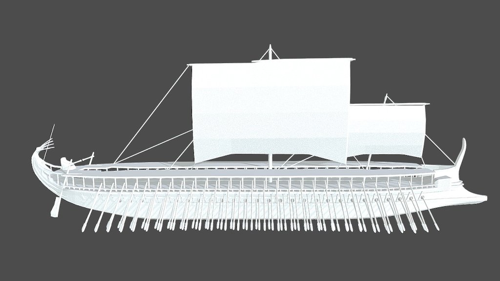Model of Athenian Trireme based off the general arrangment of Olympias drawing by J. F. Coates in The Athenian Trireme 2nd Edition (illustration 61). Currently untextured and has unfinished interior 3d model