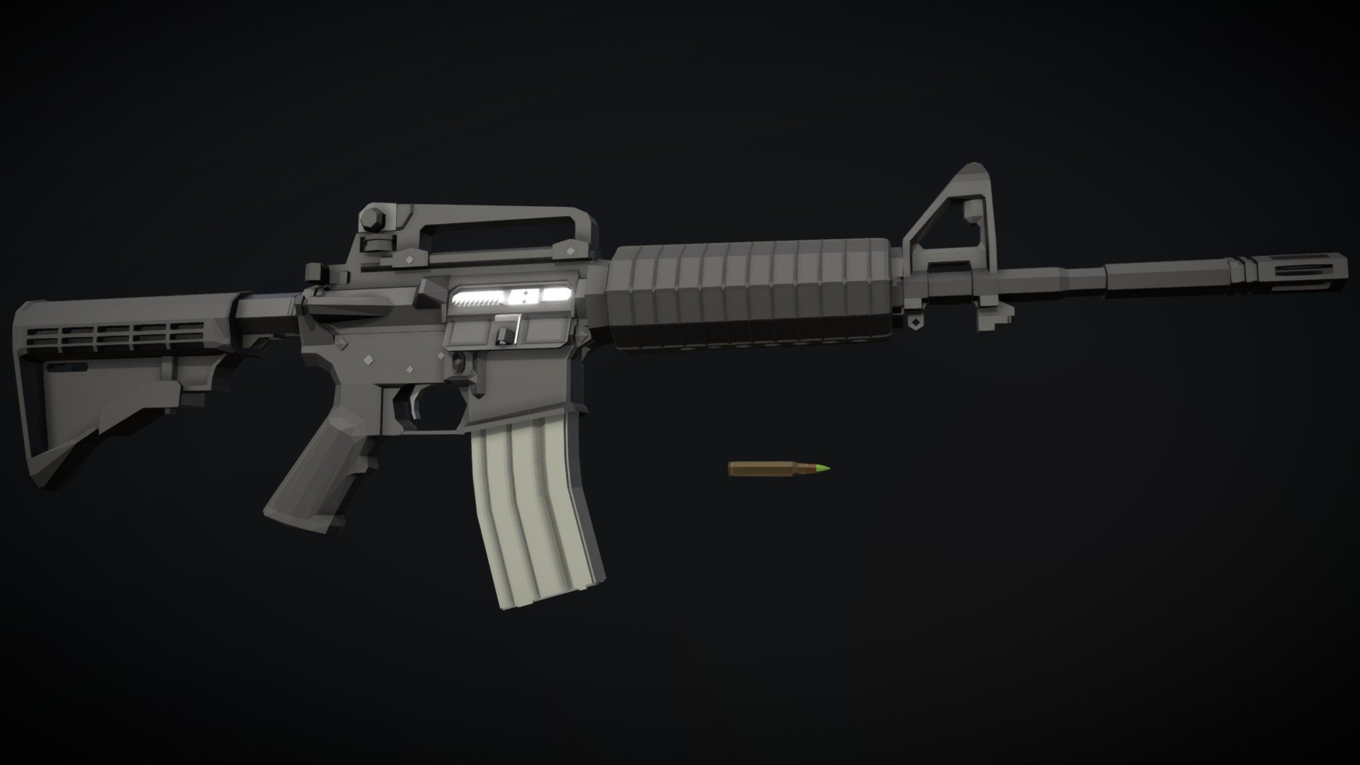 low-poly model of the M4A1 Carbine. I've uploaded one before, but it was based on an AR-15 model I made over a year ago, and this one is remade entirely from scratch, with better geometry and much more accurate dimensions and features.

30/01/23:
simplified some geometry, reduced tri count by about 1k, fixed a few things (lowered front sight post from &ldquo;F