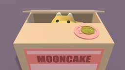 Catbox with a mooncake (Mid-Autumn Festival) cat, cute, coin, pet, festival, box, mooncake, midautumn, low-poly, blender, lowpoly, animation, animated, catbox