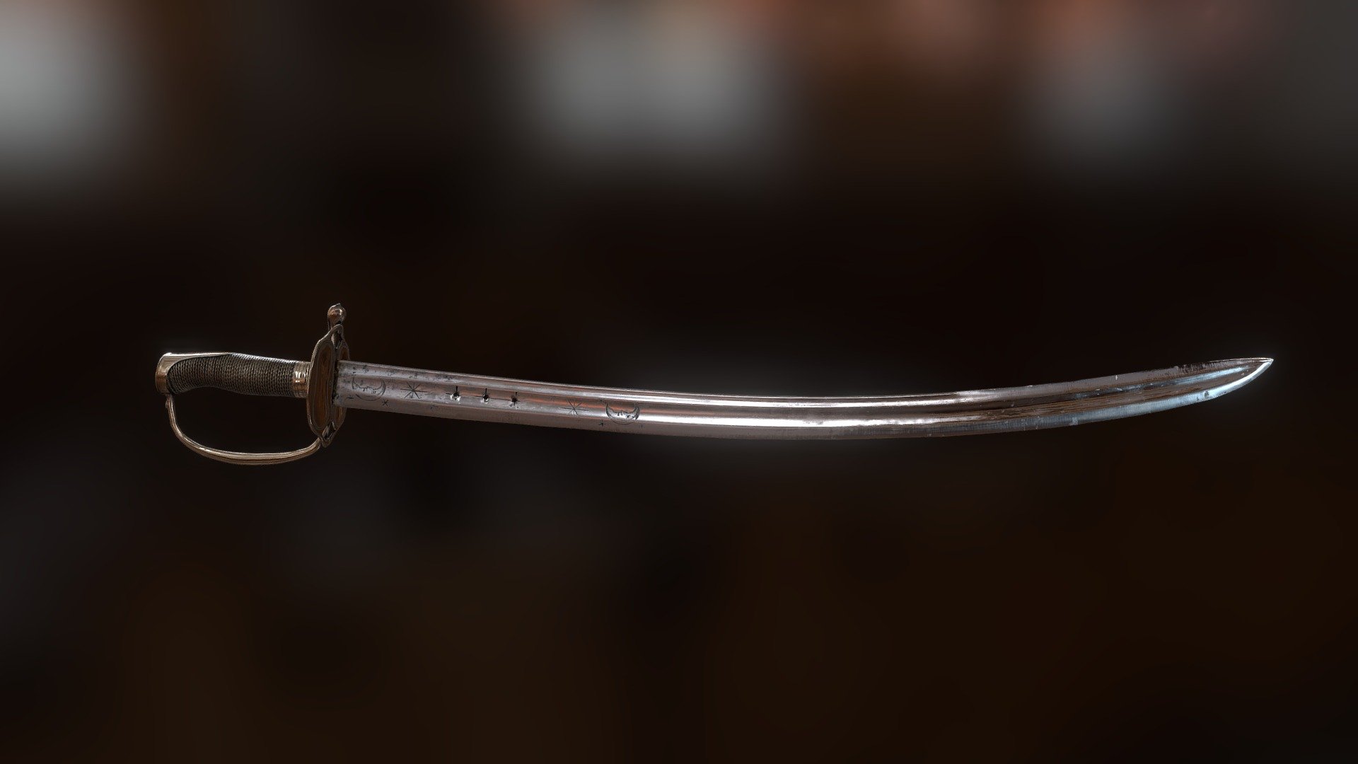 This is a model of an 18th Century English hanger sword that I made originally using RealityCapture. I've returned to my original model, retopologized it, reworked the textures, and cleaned it up in some spots that needed manual attention. I'm quite happy with the result, and look forward to incorporating retopology in to my workflow more frequently. 

The blade is in excellent condition, and the hilt is a finely crafted work of silver. Both maintain an almost mirrored finish, presenting an enormous challenge to capture through photogrammetry. The initial model turned out okay considering the conditions, but several parts of the model had issues with continuity of the normals due to the nature of the more random topology of the model RealityCapture produced. This results in  razor edges looking rough and jagged, as well as the smooth mirrored surfaces appearing lumpy and unfinished.

The Original Blade - English Hanger: A Study in Retopology - 3D model by Dale Utt (@turbulentorbit) 3d model