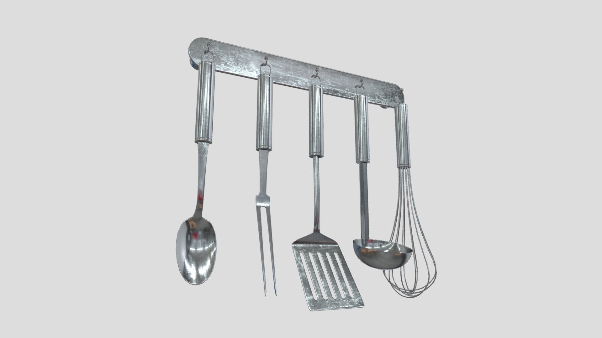 &lsquo;Looks like you got all tools together right now - Let's make a cooking celebration!’

● 2048 x 2048 PBR textures

● normal map is baked from the high poly model.

If you need help with this model or have a question – please do not hesitate to contact with me. I will be happy to help you.

Contact: plaggy.net@gmail.com - Kitchen Utensil Rack - Buy Royalty Free 3D model by plaggy 3d model