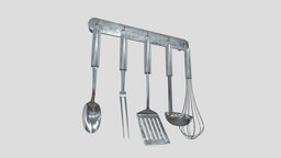 Kitchen Utensil Rack food, cafe, restaurant, rack, tools, hook, fork, equipment, spoon, towel, ladle, service, metal, kitchen, stainless, cooking, dessert, soup, dipper, cutlery, spatula, serving, catering, cookware, whisk, design, wall, untensils