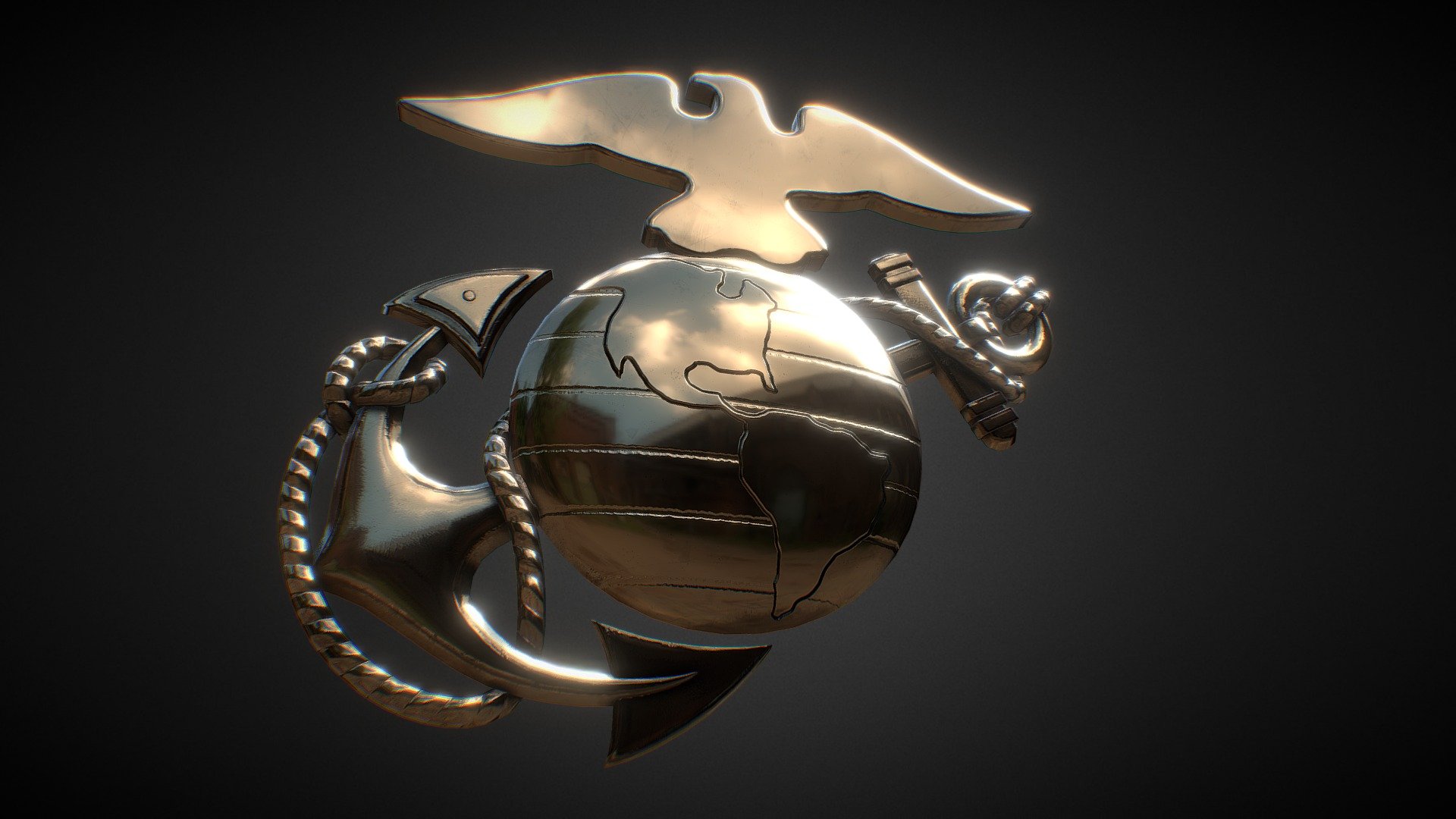 United States Marine Corps Eagle Globe and Anchor emblem. Modeling done in Autodesk Maya and texturing being worked on in Substance Painter 3d model