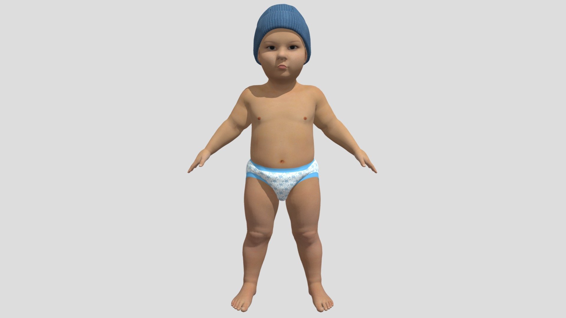 Toddler 3D model is a high quality, photo real model that will enhance detail and realism to any of your game projects or commercials. The model has a fully textured, detailed design that allows for close-up renders. Features: • High quality polygonal model, with detailed texture • Maya 2019 V-Ray and standard materials scenes along with multiple other file formats. • Texture files are given in .jpg formats for easy access 3d model