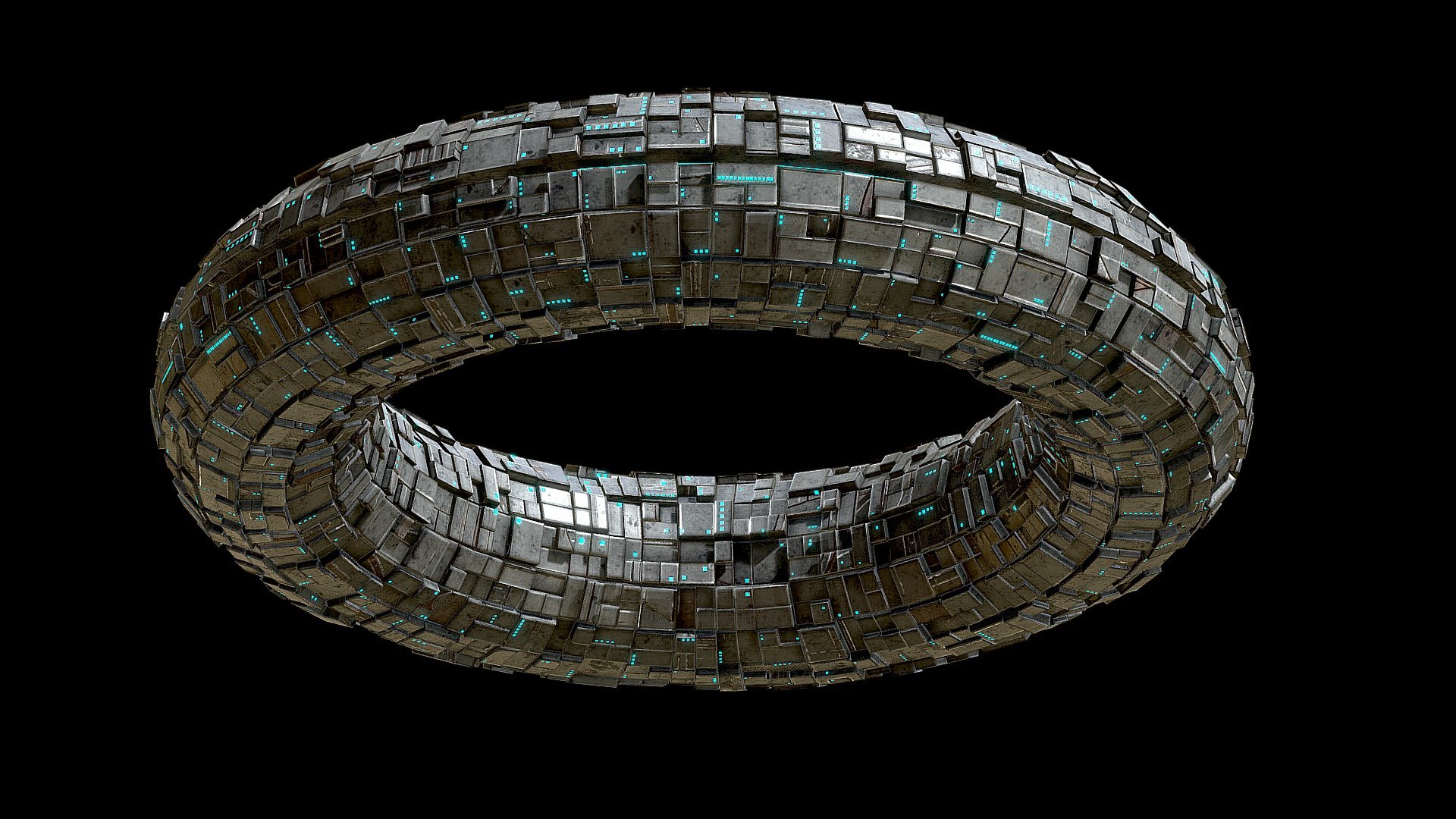 Lowpoly Mothershipt with a basic shape of a Torus, This mesh has around 10k polys This asset uses PBR Textures with a resolution of 4096x4096 The model has its pivot in its center so it can be animated realistic, It has only one material with propper UVs so it can be used in any project - Torus Spacehsip - Buy Royalty Free 3D model by rfarencibia 3d model