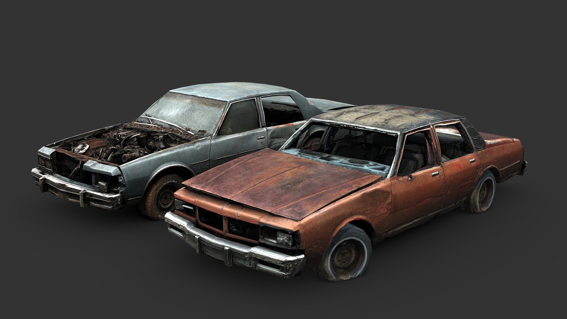 Two gameready models of abandoned cars from the 1980s, made from 3D scanning.

Made in RealityCapture, 3DSMax, and Substance Painter - Abandoned 80's Sedans - Buy Royalty Free 3D model by Renafox (@kryik1023) 3d model