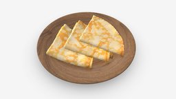 Pancakes Triangular Shape on Plate food, three, cuisine, dinner, breakfast, dish, baked, table, meal, traditional, yellow, cooking, lunch, tasty, pastry, fried, pancake, crepe, 3d, pbr