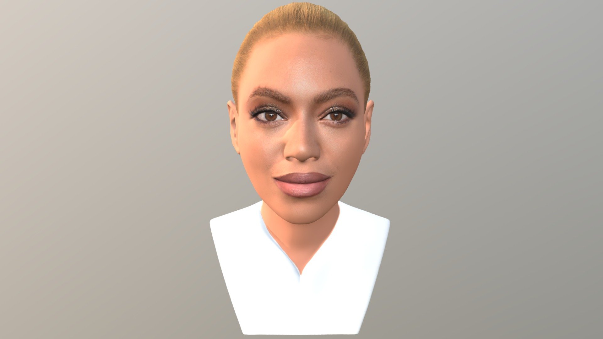 Here is Beyonce Knowles bust 3D model ready for full color 3D printing. The model current size is 5 cm height, but you are free to scale it. Zip file contains obj with texture in png. The model was created in ZBrush, Mudbox and Photoshop.

If you have any questions please don’t hesitate to contact me. I will respond you ASAP. I encourage you to check my other celebrity 3D models 3d model
