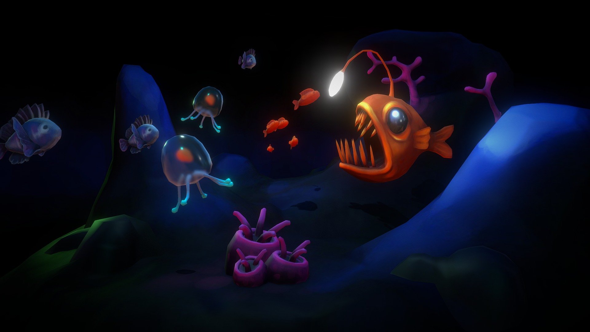 My entry for the low poly sea life challenge. I decided to go for a stylized deep sea scene and play with lighting a lot more than my other work. This was made in Maya, ZBrush,3DCoat and Photoshop
Right now the tri count is 16k out of the 25K limit for the challenge so I may keep adding to it before the contest ends - Low Poly Deep Sea - 3D model by rosiejarvis 3d model