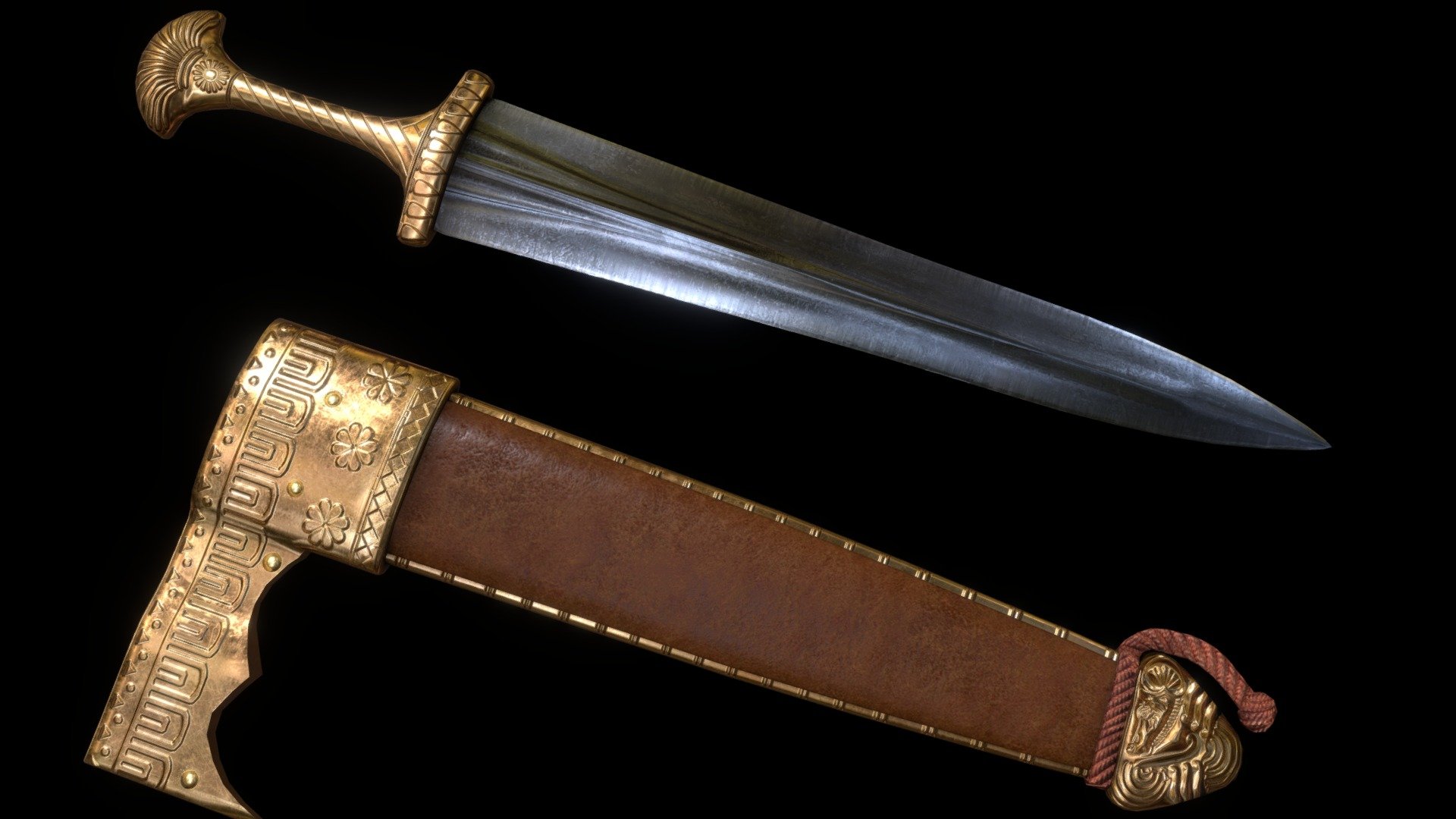 An ancient Mesopotamian dagger or short sword from Scythian origin, used mainly in the first millennium BCE. 

Worn to the side of the Belt or at the center, Horace mention it as &ldquo;Medus Acinaces
