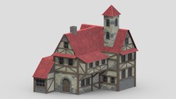 Medieval Building 04 Low Poly PBR Realistic kit, castle, wooden, historic, cottage, element, residential, medieval, unreal, fantastic, ready, window, vr, ar, aaa, hut, old, real, tudor, cityscape, ue4, kitbash, settlement, townhouse, unity, architecture, asset, game, 3d, low, poly, stone, house, city, building, fantasy, village, door