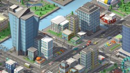 City 1 cars, exterior, transport, buildings, railway, skyscraper, vr, park, ar, town, vechicles, nature, architecture, cartoon, lowpoly, city, street, industrial, simps, suburan