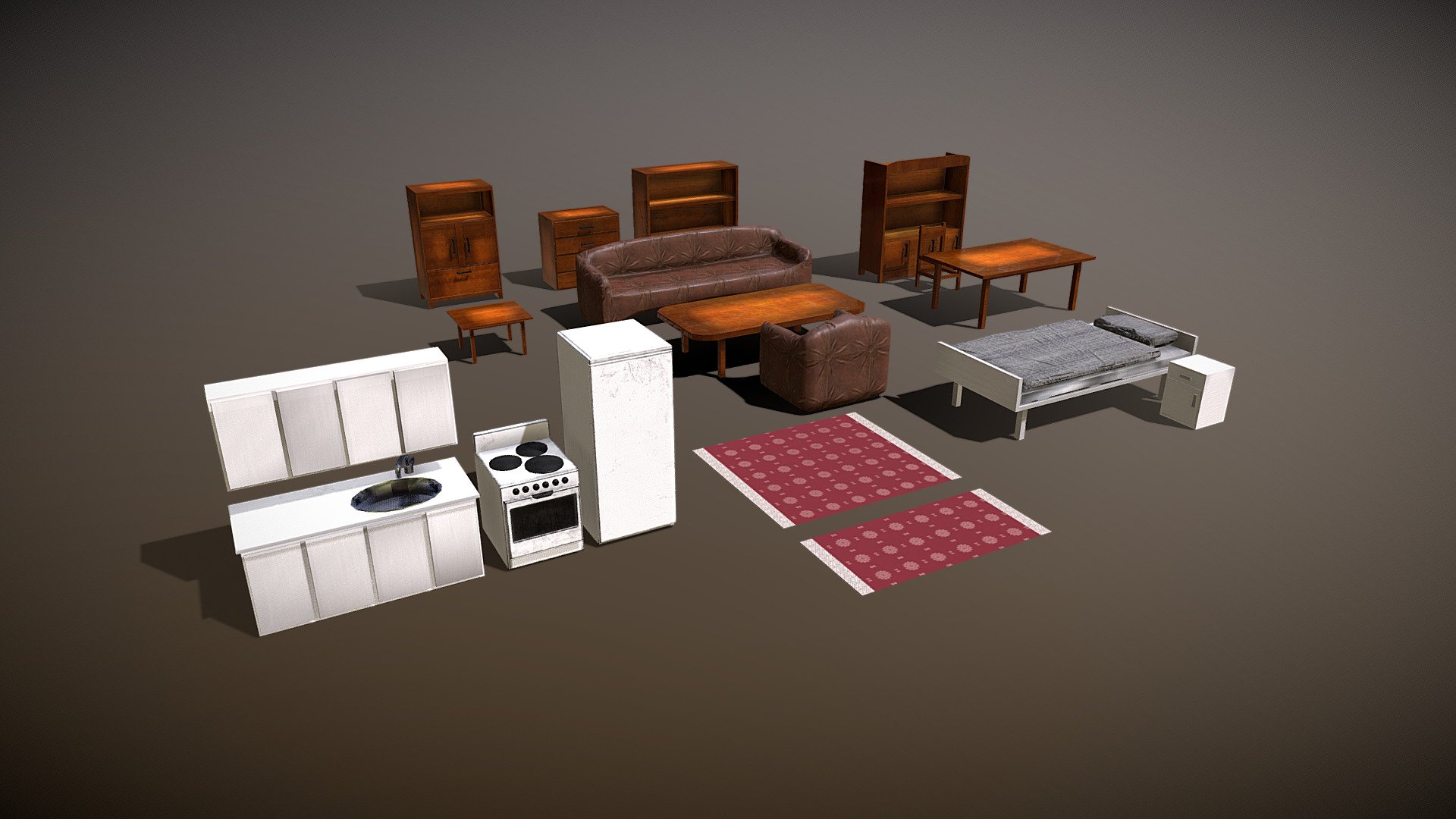 Collection of low poly furnitures, all on one material, directx normalmap - Furnitures - Buy Royalty Free 3D model by Thunder (@thunderpwn) 3d model