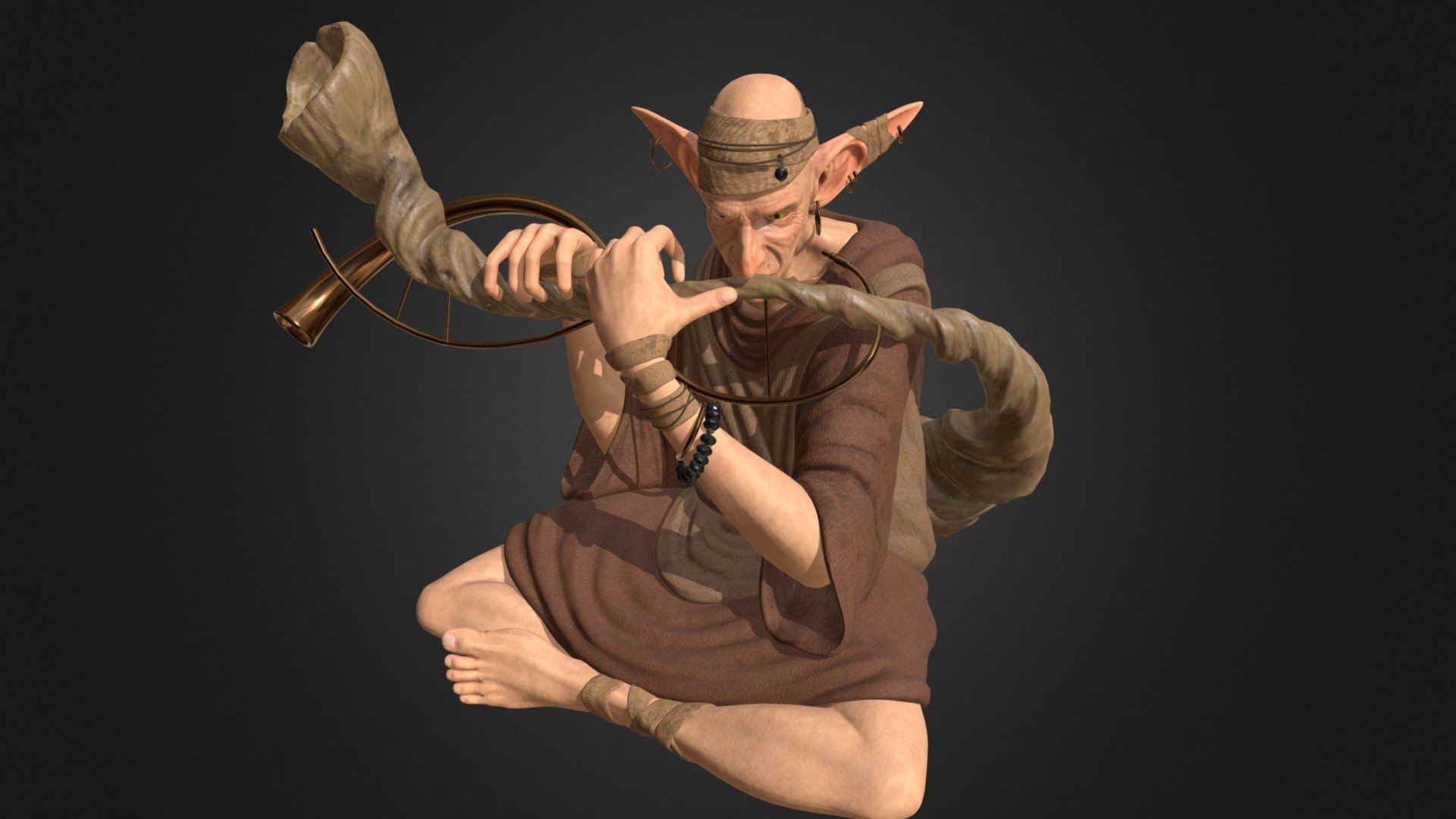 Fantasy Character - Goblin playing fantasy instrument. 
Inspired by the novel &ldquo;War of flower