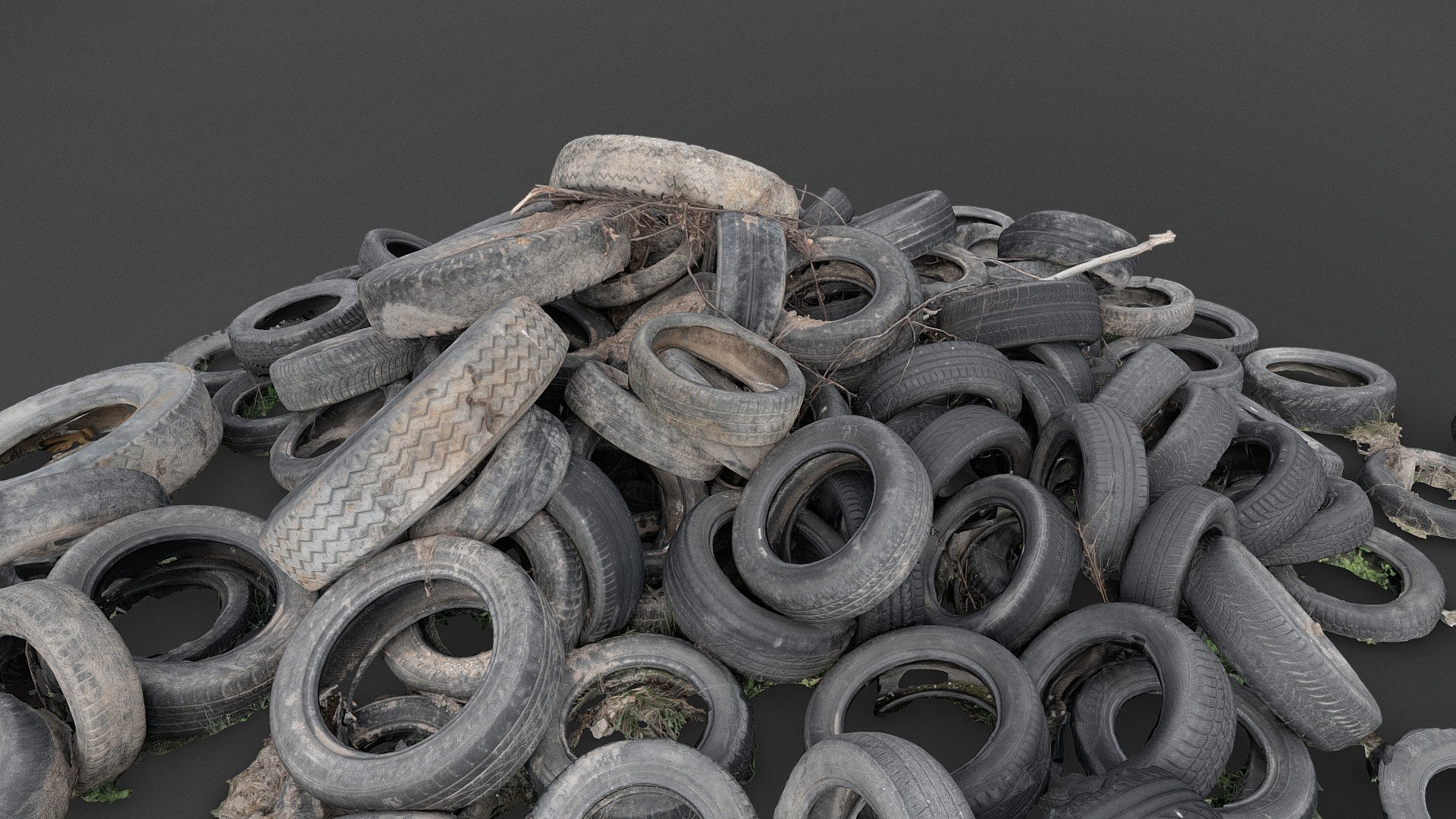 Pile heap stack old used vintage car tyres tires wheels waste dump with some leaves and mud dirt

photogrammetry scan (240x36mp), 5x8k textures + hd normals - Pile of tyres in mud - Buy Royalty Free 3D model by matousekfoto 3d model