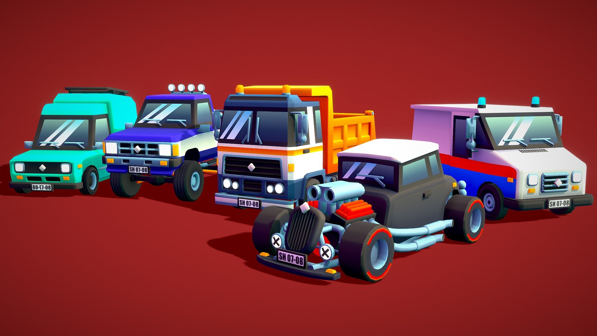 Pack of 5 toon cars.
Update for &ldquo;Low Poly Toon City Cars Pack