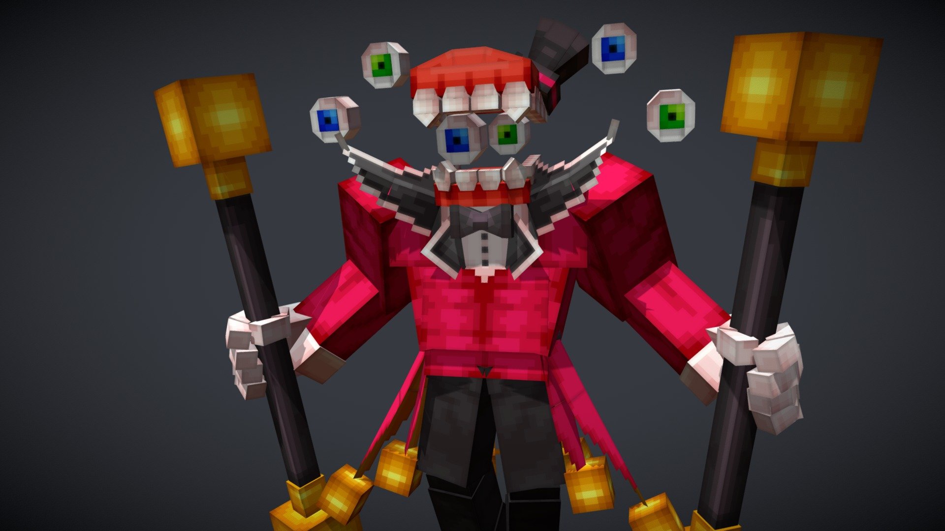Creative Artificial Intelligence Networking Entity (abbreviated as Caine), is the main antagonist of The Amazing Digital Circus. He is an AI that portrays himself as the ringmaster of the circus, maintaining the simulation and its residents 3d model