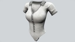 Female Polo-style Bodysuit body, neck, suit, shirt, , top, gray, sweater, polo, bodysuit, knitted, blouse, pbr, low, poly, female
