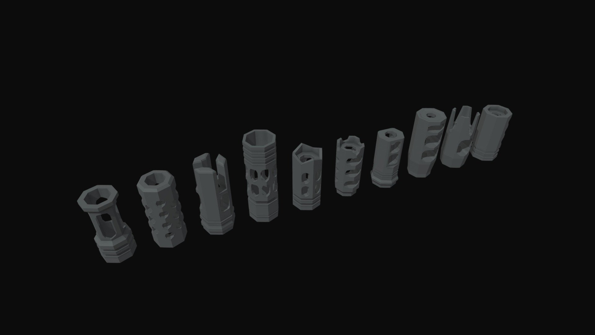 Pack of 11 low poly compensators

Ready for use in games - Tested in unity

Be sure to download the &ldquo;Aditional File