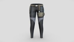 Female Futuristic Thight Fit Pants modern, fashion, side, girls, clothes, pants, with, different, biker, rider, thigh, jeans, galaxy, belt, womens, patrol, pockets, wear, utility, trousers, pbr, lowpoly, futuristic, female, blue, black, denims