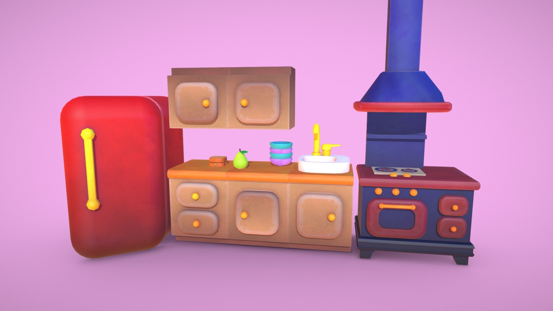 Cute watercolor stylized kitchen asset made for any game you'd create !

Check out my profile for the release of some food pack with the same style very soon !

Please, feel free to contact me if you have any problem with the assets 3d model