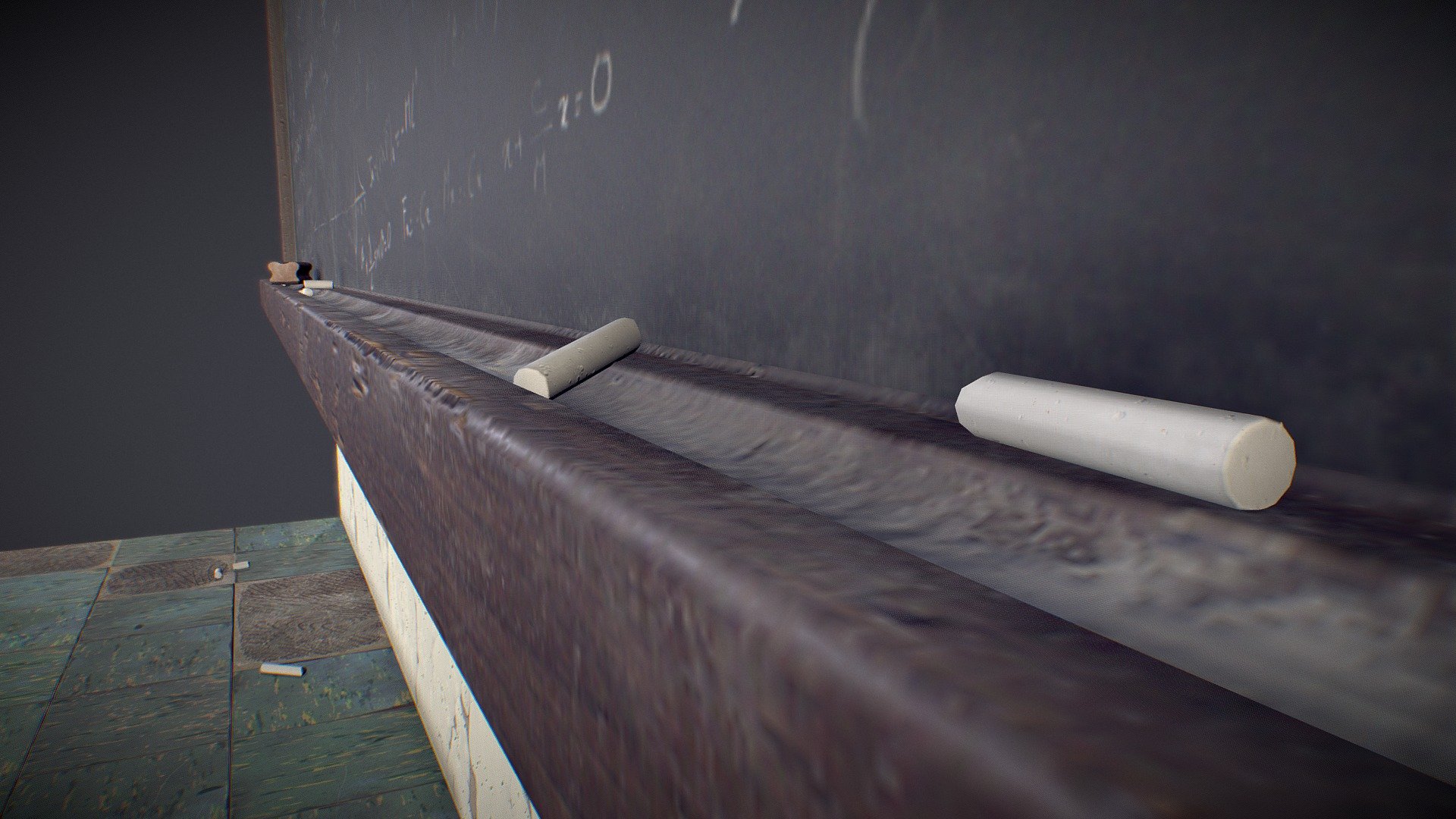 Old blackboard in an abandonned classroom, textured with Substance Painter while the floor and wall textures were made in Substance Designer 100% procedurally - Blackboard - 3D model by Phylraen (@valhume) 3d model