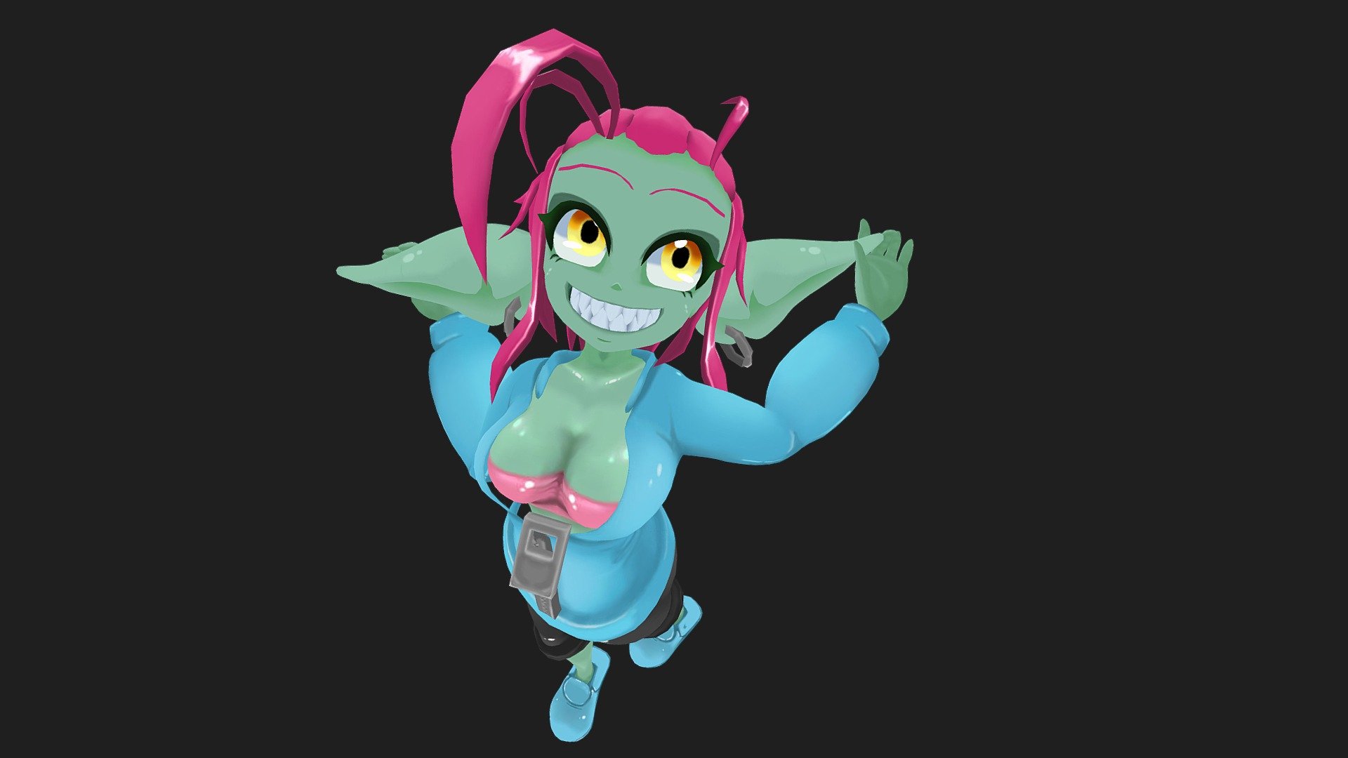 New goblin drop!

-52,018 Tris/Poly

-All bones labeled 

-Stylized painted textures that are optimized as an atlas

-Shape keys to have coat On/Off

-Basic Rig setup and Visemes

-Bones added to be conterted into dynamics (Hair /Zipper / Earrings) - Female Goblin - Fia - Buy Royalty Free 3D model by Shortskirts (@Shortestskirts) 3d model