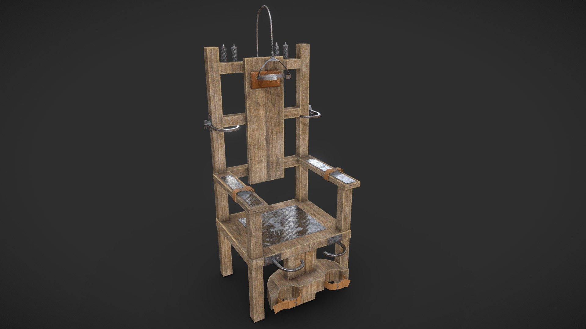 **Features:
**




Low poly

Game ready.

All textures inclued and materials applied.

Easy to modify

Objects grouped and nomeds.

Clean model.

PBR MetalRough 2048x2048
 - Electric Chair - Buy Royalty Free 3D model by Elvair Lima (@elvair) 3d model