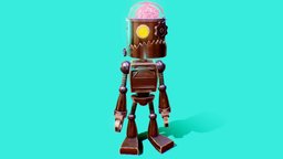 Brain-Bot character, low-poly, cartoon, lowpoly, gameasset, animation, robot