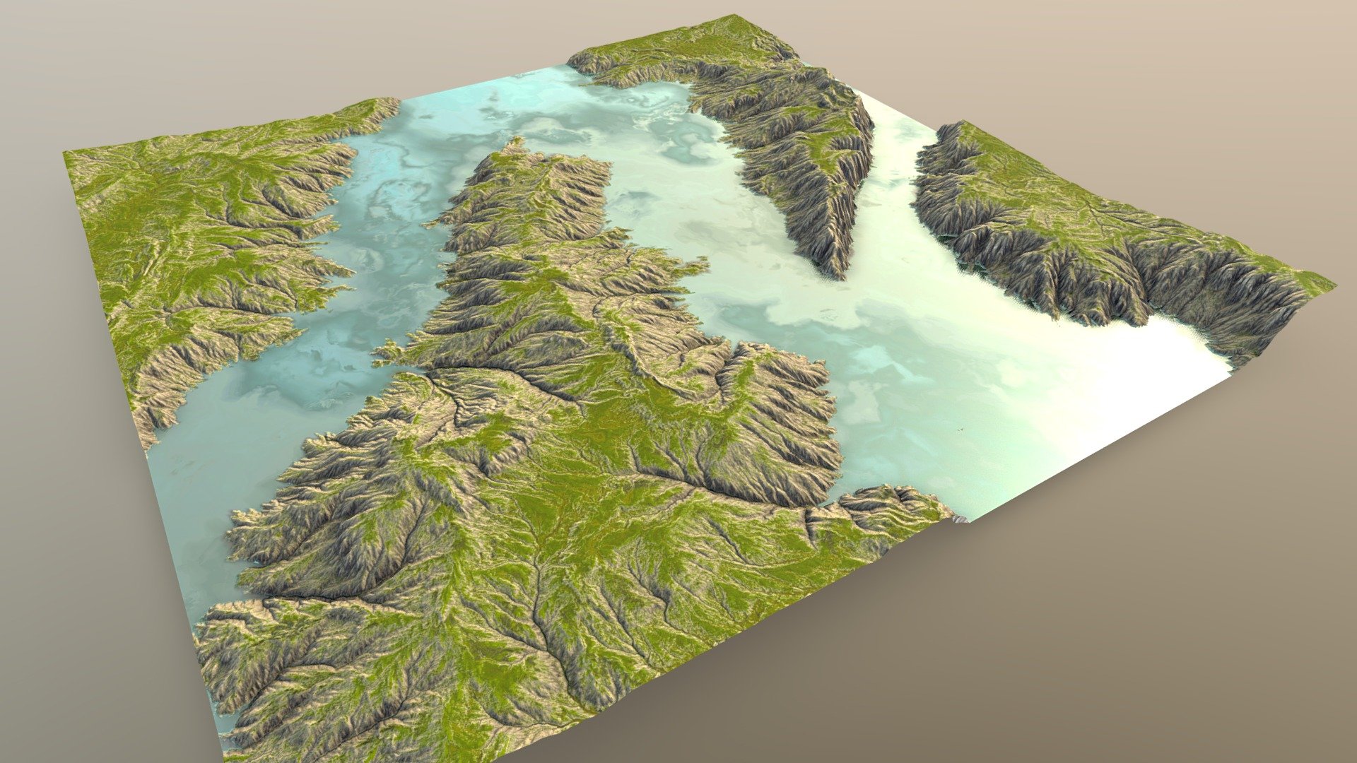 Waters traveling in new directions, with Gaea and Substance Painter - Splitting Rivers Landscape - Buy Royalty Free 3D model by taber.noble 3d model