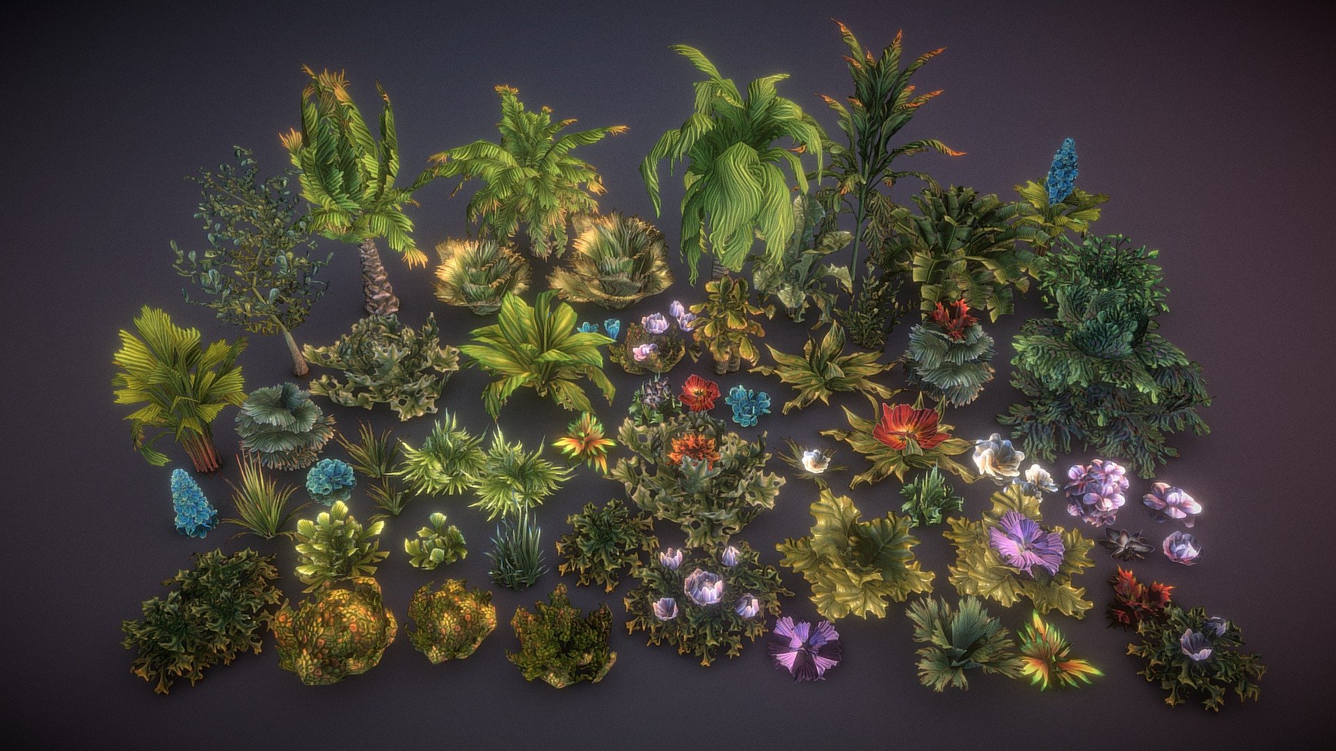 Couple of low-poly plants, made by Julia Prokshina - Fantasy plants 4 - 3D model by Dmitriy Dryzhak (@arvart.lit) 3d model