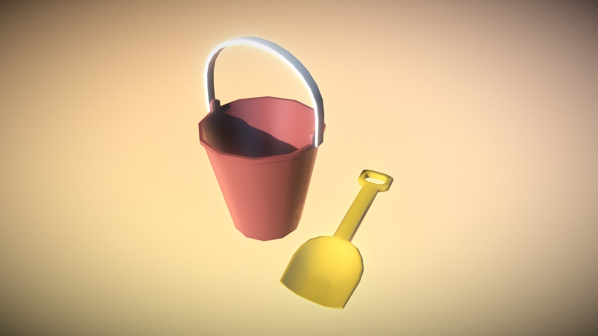 PBR painted each on own non-overlapping UV-atlas - Toy Red Bucket Yellow Shovel low-poly game ready - 3D model by FunFant 3d model