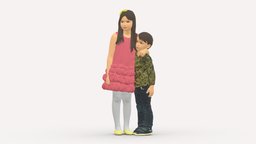 girl in pink and little boy in leo top 0910 style, kids, boy, people, child, clothes, miniature, realistic, character, 3dprint, girl, model