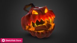 Store Item: Halloween Pumpkin 11$ creepy, jack-o-lantern, substancepainter, substance, lowpoly, halloween, pumpkin, spooky